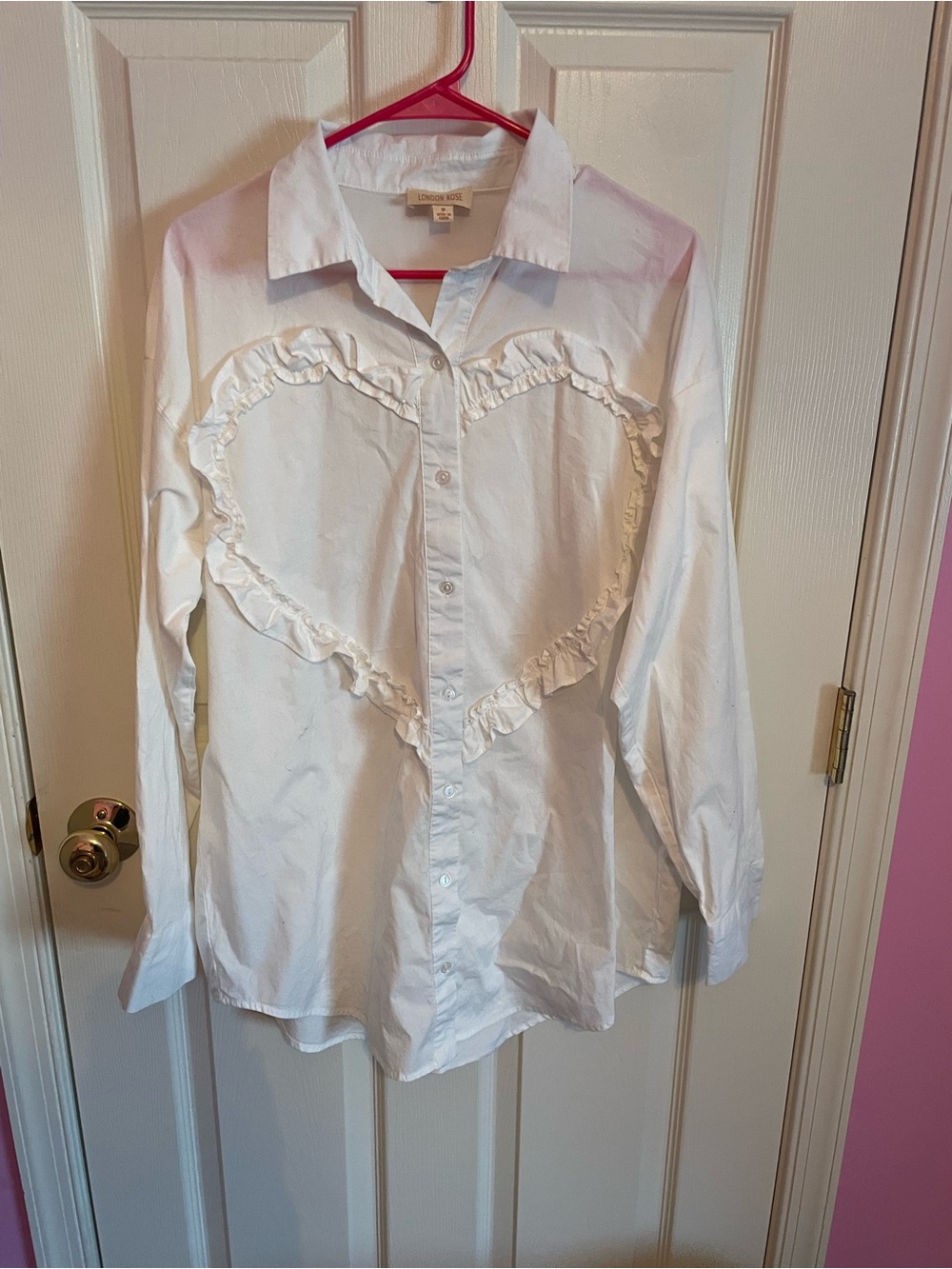White Ruffle Heart Button-Down Shirt